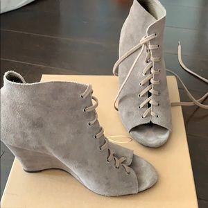 Joie lace up suede wedge booties